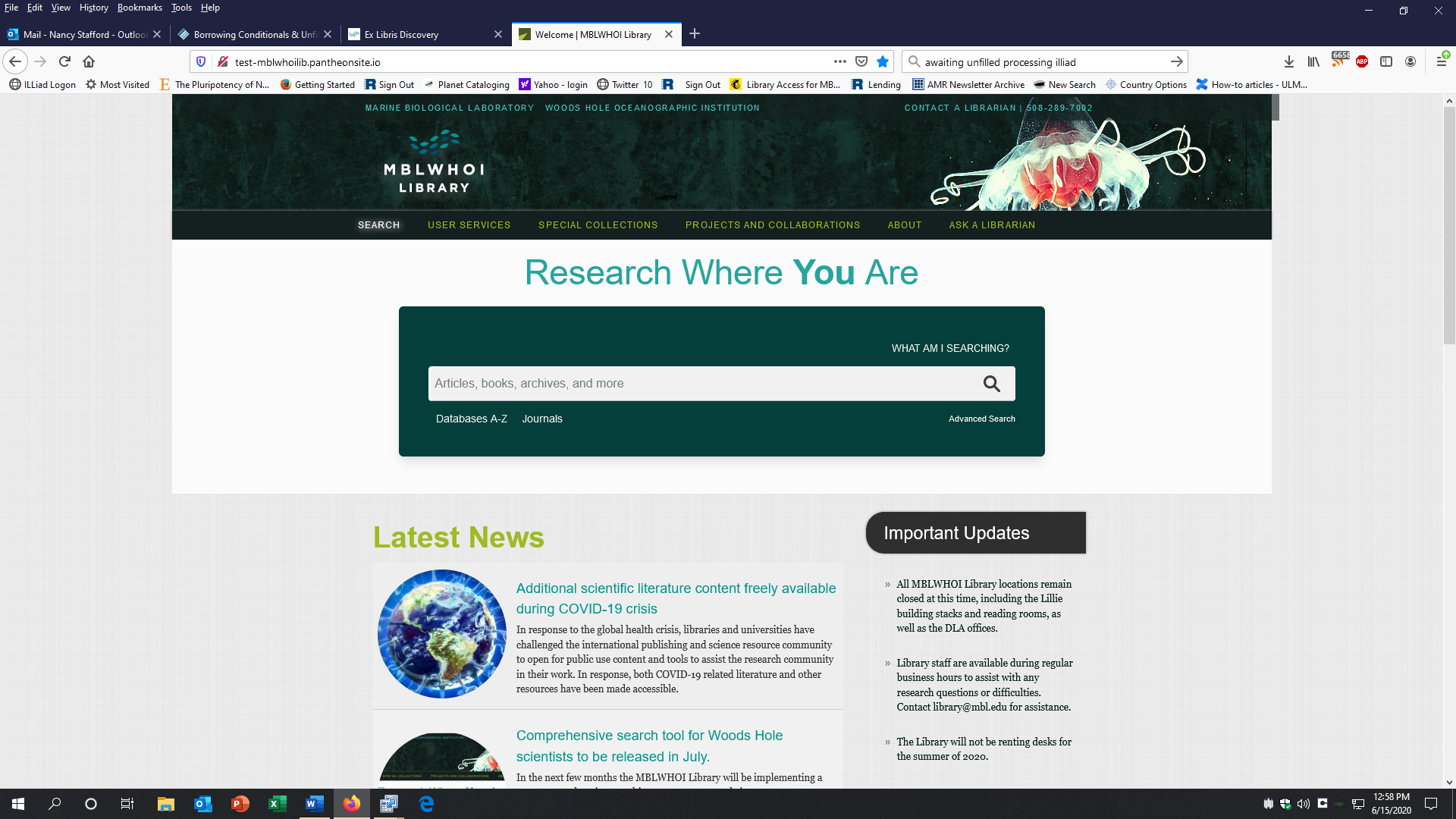 Screenshot of Library front page