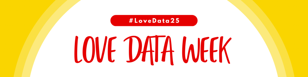 love data week 2025 banner, yellow and white background with red text